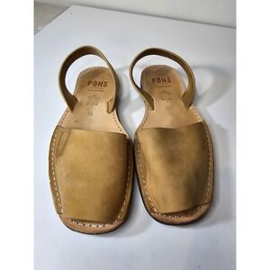 Avarca Pons Women Tan Leather Menorcan Sandals Spain Size 10 US 40 EUR Flat Peep